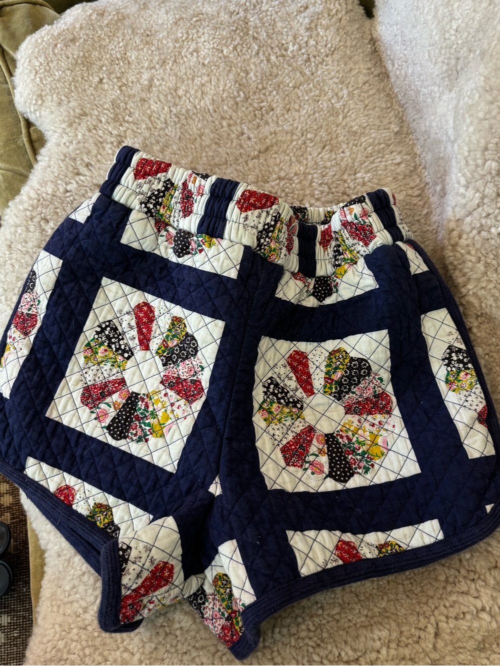 Sea New York Navy Quilted Patchwork Floral Shorts